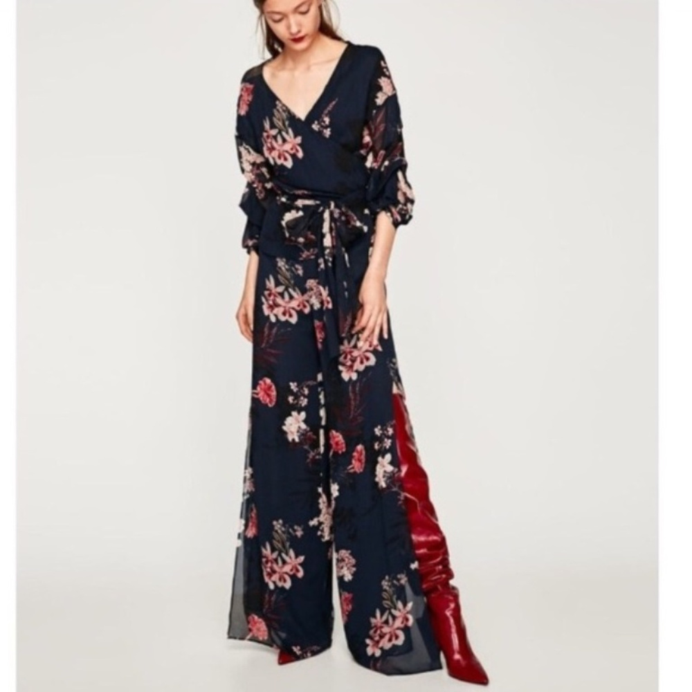 Zara Floral High Slit Palazzo pants and top set, NWT, XS